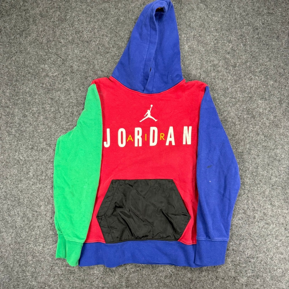 Jordan Pullover Hoodie Sweatshirt Multicolor Block Kids Size Medium Y2K VTG